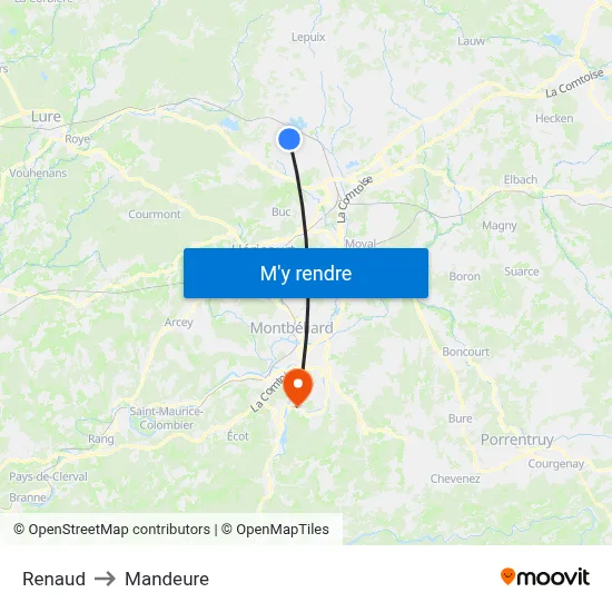 Renaud to Mandeure map