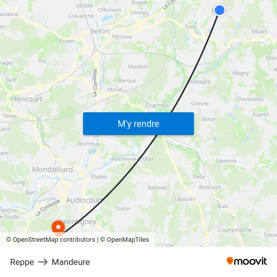 Reppe to Mandeure map