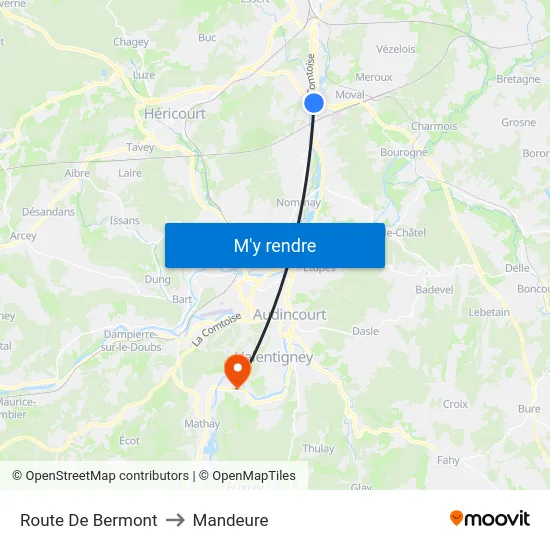 Route De Bermont to Mandeure map