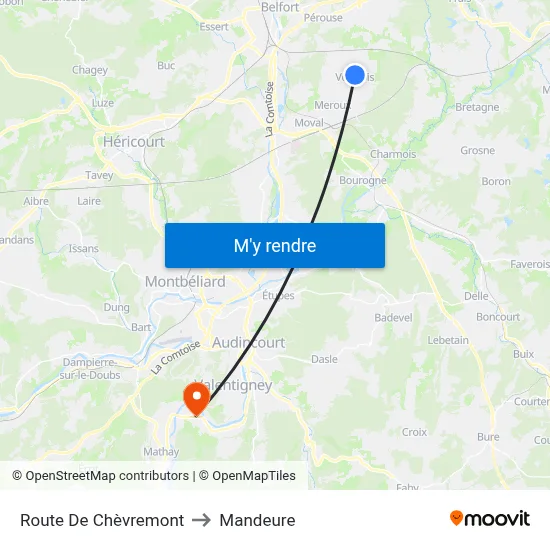 Route De Chèvremont to Mandeure map