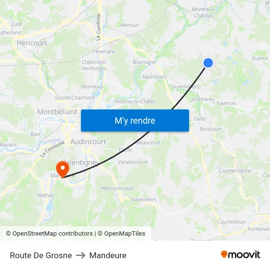 Route De Grosne to Mandeure map