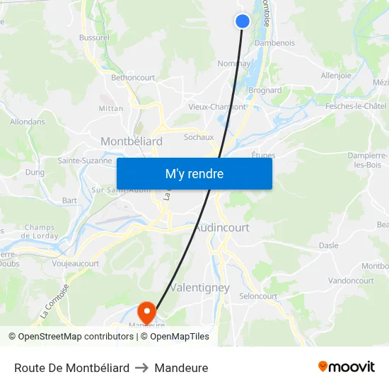 Route De Montbéliard to Mandeure map