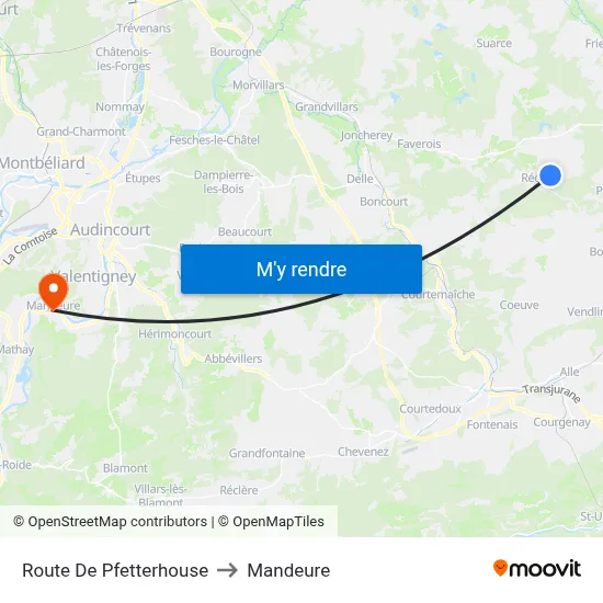 Route De Pfetterhouse to Mandeure map