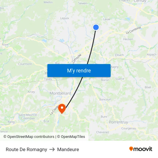 Route De Romagny to Mandeure map