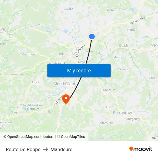 Route De Roppe to Mandeure map