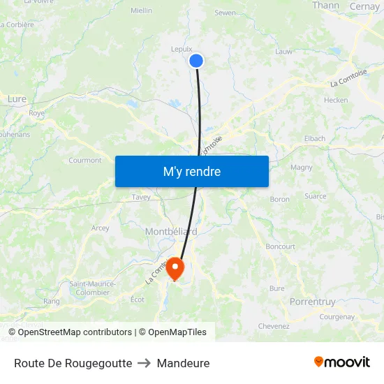 Route De Rougegoutte to Mandeure map