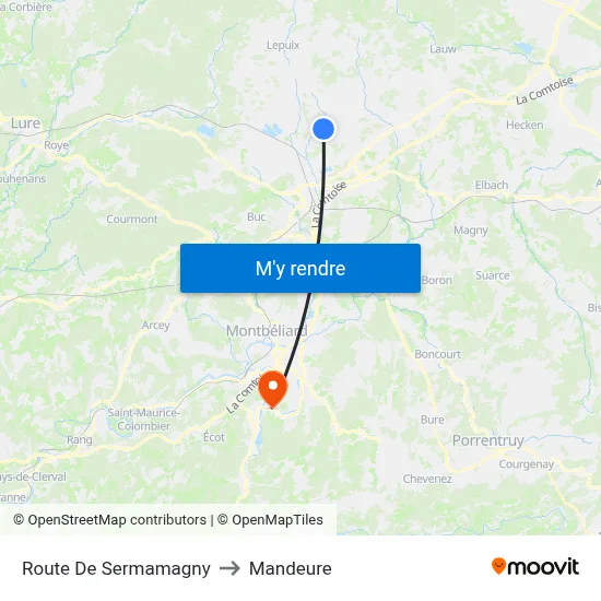 Route De Sermamagny to Mandeure map