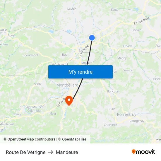 Route De Vétrigne to Mandeure map
