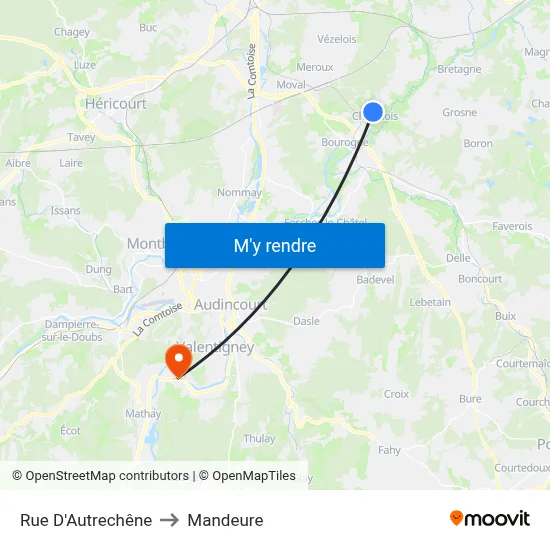 Rue D'Autrechêne to Mandeure map