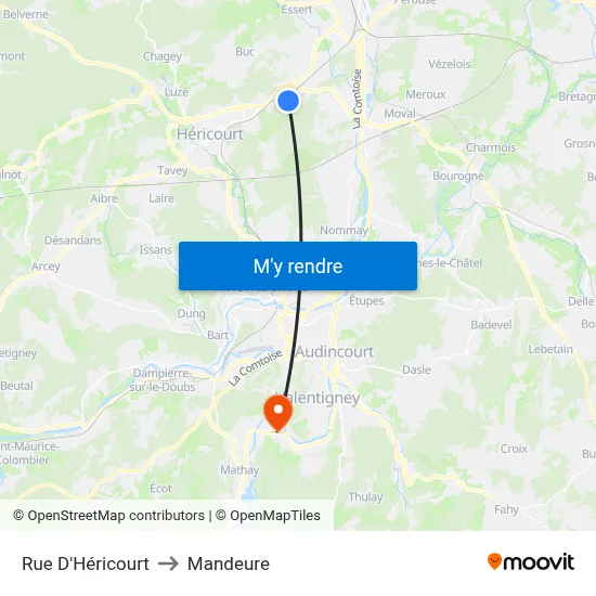 Rue D'Héricourt to Mandeure map