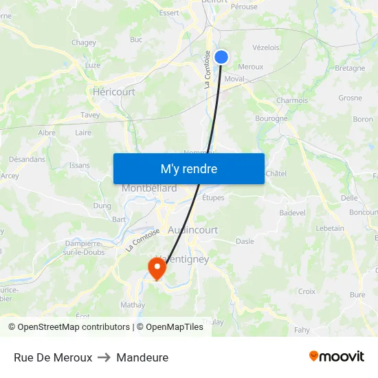 Rue De Meroux to Mandeure map