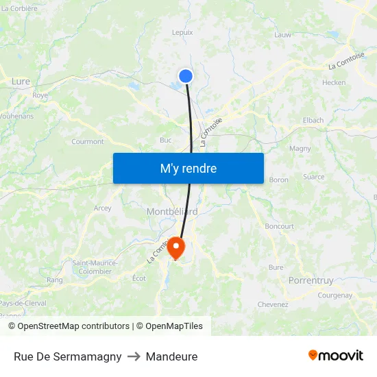 Rue De Sermamagny to Mandeure map