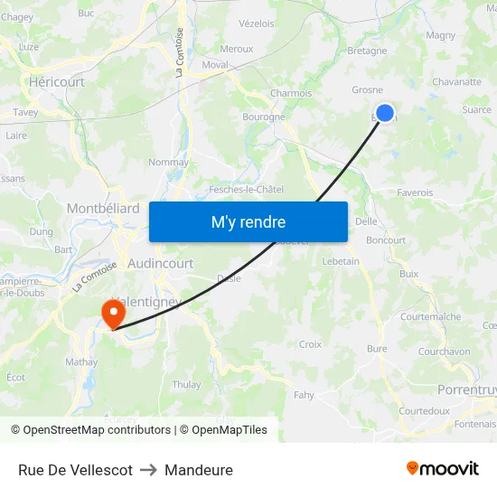 Rue De Vellescot to Mandeure map