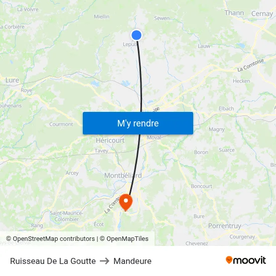 Ruisseau De La Goutte to Mandeure map