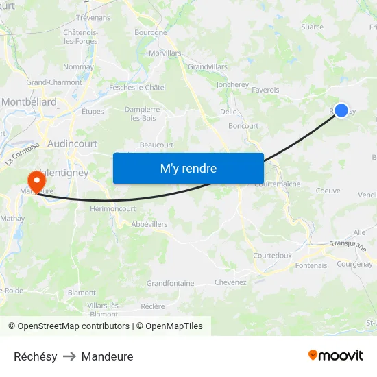 Réchésy to Mandeure map