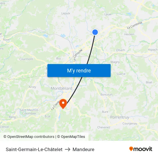 Saint-Germain-Le-Châtelet to Mandeure map
