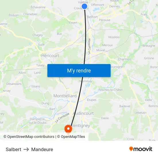Salbert to Mandeure map