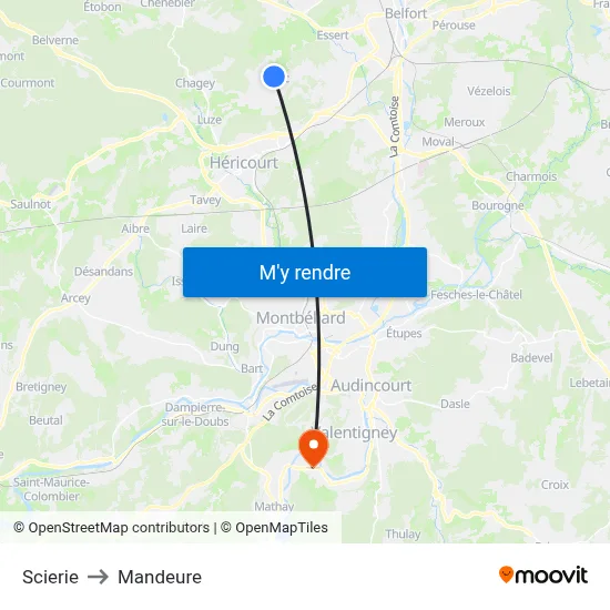 Scierie to Mandeure map