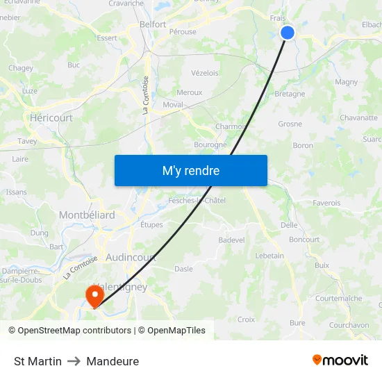 St Martin to Mandeure map