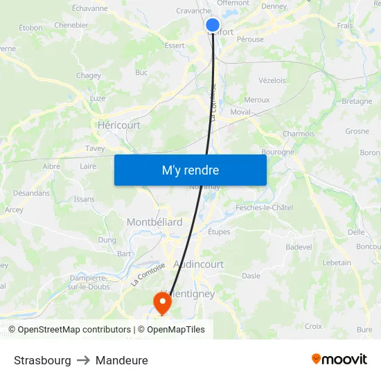 Strasbourg to Mandeure map
