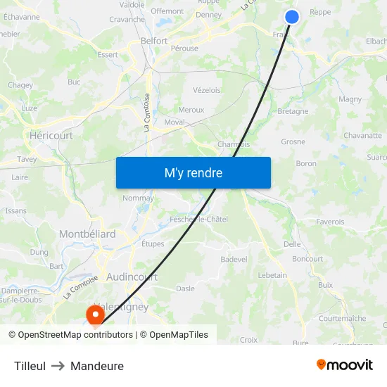 Tilleul to Mandeure map