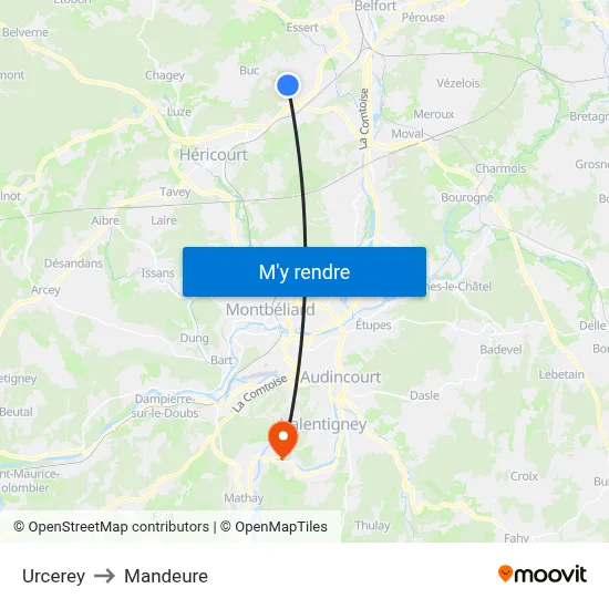 Urcerey to Mandeure map