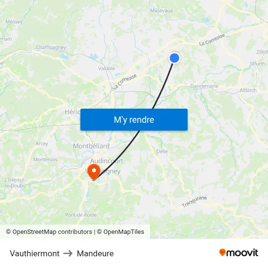 Vauthiermont to Mandeure map