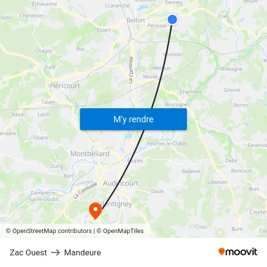 Zac Ouest to Mandeure map