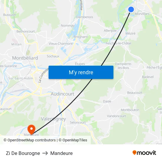 Zi De Bourogne to Mandeure map