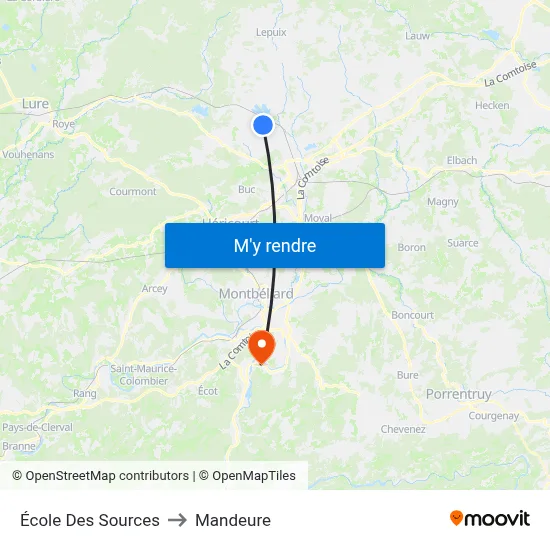École Des Sources to Mandeure map