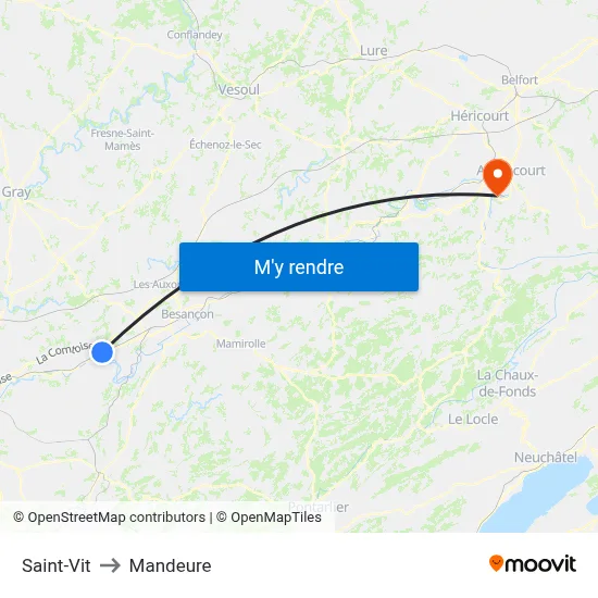 Saint-Vit to Mandeure map