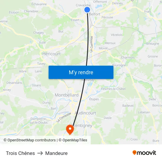 Trois Chênes to Mandeure map