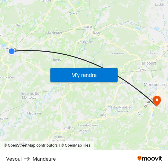 Vesoul to Mandeure map