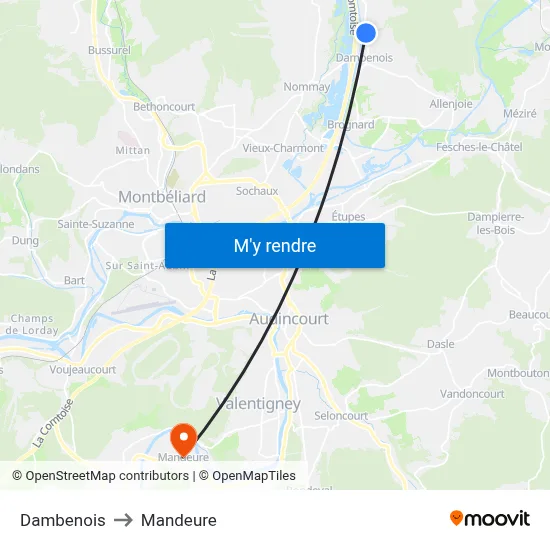 Dambenois to Mandeure map