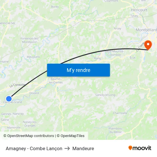 Amagney - Combe Lançon to Mandeure map