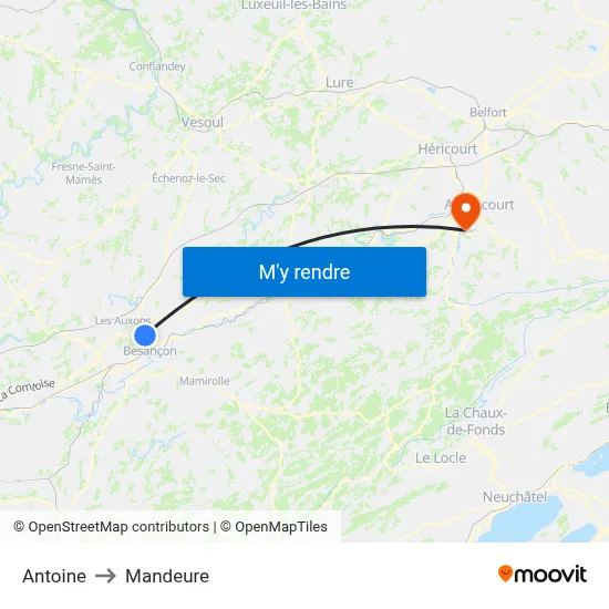 Antoine to Mandeure map