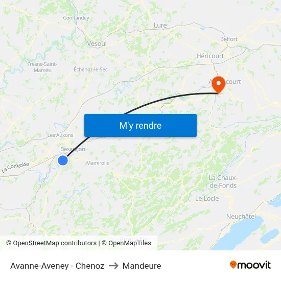 Avanne-Aveney - Chenoz to Mandeure map