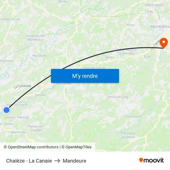 Chalèze - La Canaie to Mandeure map