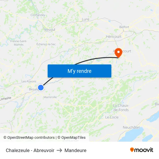 Chalezeule - Abreuvoir to Mandeure map