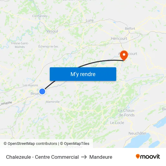 Chalezeule - Centre Commercial to Mandeure map