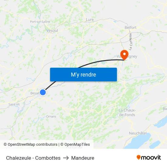 Chalezeule - Combottes to Mandeure map