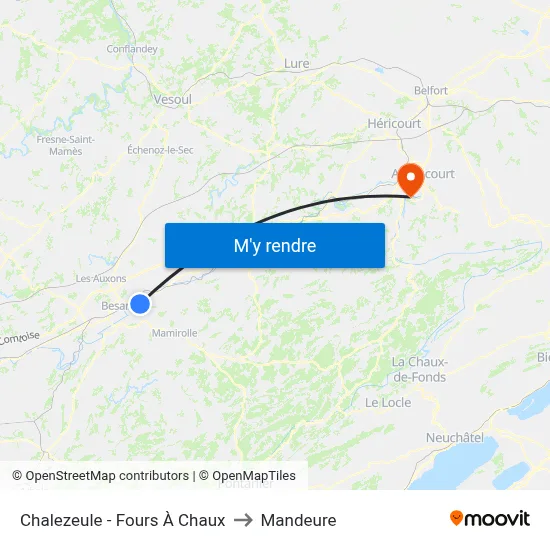 Chalezeule - Fours À Chaux to Mandeure map