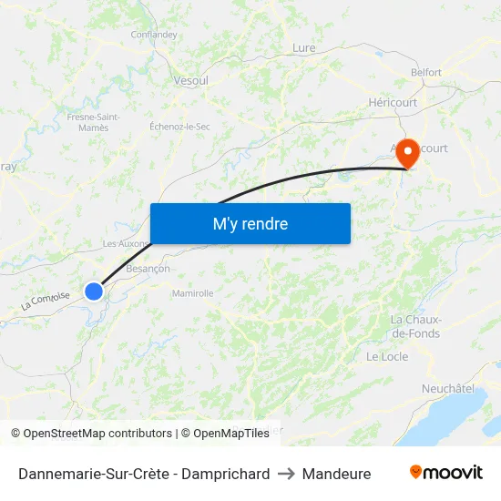Dannemarie-Sur-Crète - Damprichard to Mandeure map