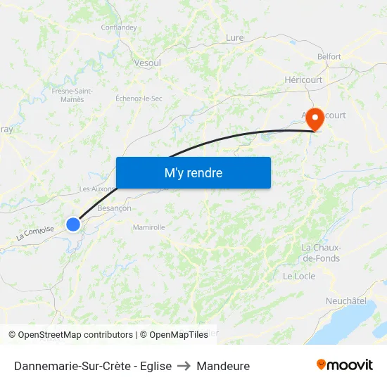 Dannemarie-Sur-Crète - Eglise to Mandeure map