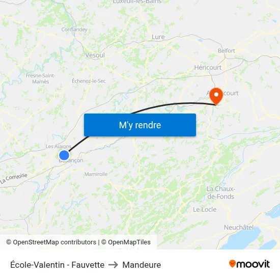 École-Valentin - Fauvette to Mandeure map