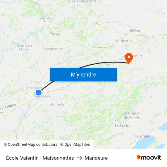 École-Valentin - Maisonnettes to Mandeure map