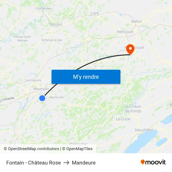 Fontain - Château Rose to Mandeure map