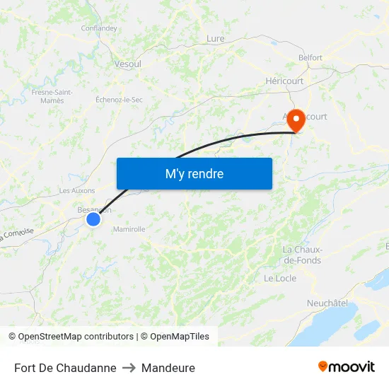Fort De Chaudanne to Mandeure map