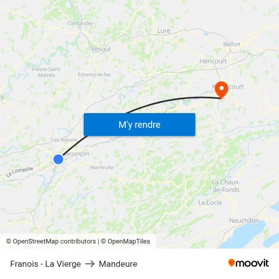 Franois - La Vierge to Mandeure map