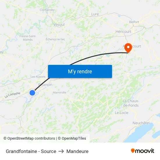 Grandfontaine - Source to Mandeure map